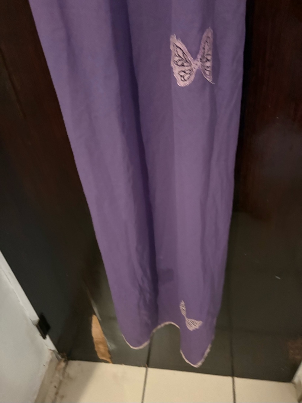 Vintage 90s Henri Bendel Made USA Purple Butterfly Appliqué Lace Maxi Slip Dress - Picture 4 of 12